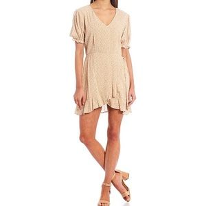 GB Printed Ruffle Faux-Wrap V-Neck Dress